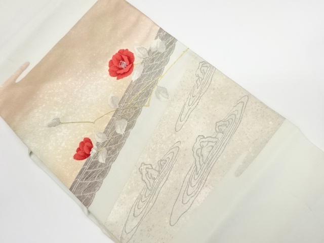 JAPANESE KIMONO / VINTAGE NAGOYA OBI / WOVEN FLOWER & ZEN GARDEN